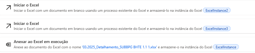 Inicialização do Excel