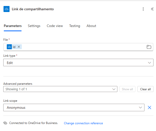 Criação do link de compartilhamento