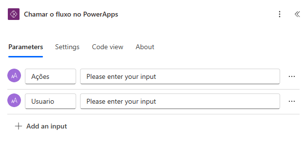Configuração do gatilho no PowerApps