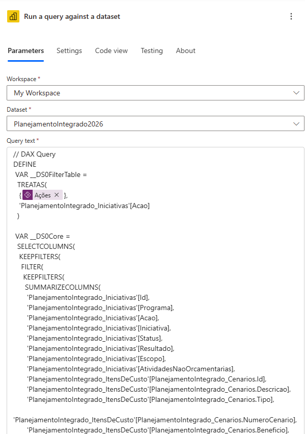 Consulta ao dataset do Power BI
